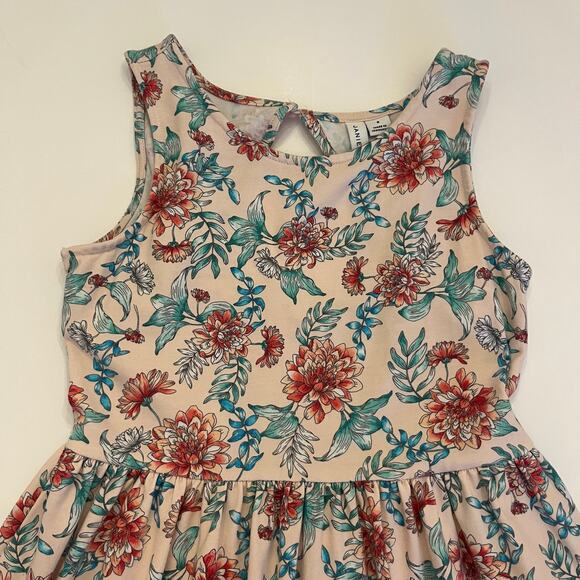 Janie and Jack Sleeveless Dress Girls 8 Pink Floral Skater Ruffle Jersey Stretch - Picture 4 of 12